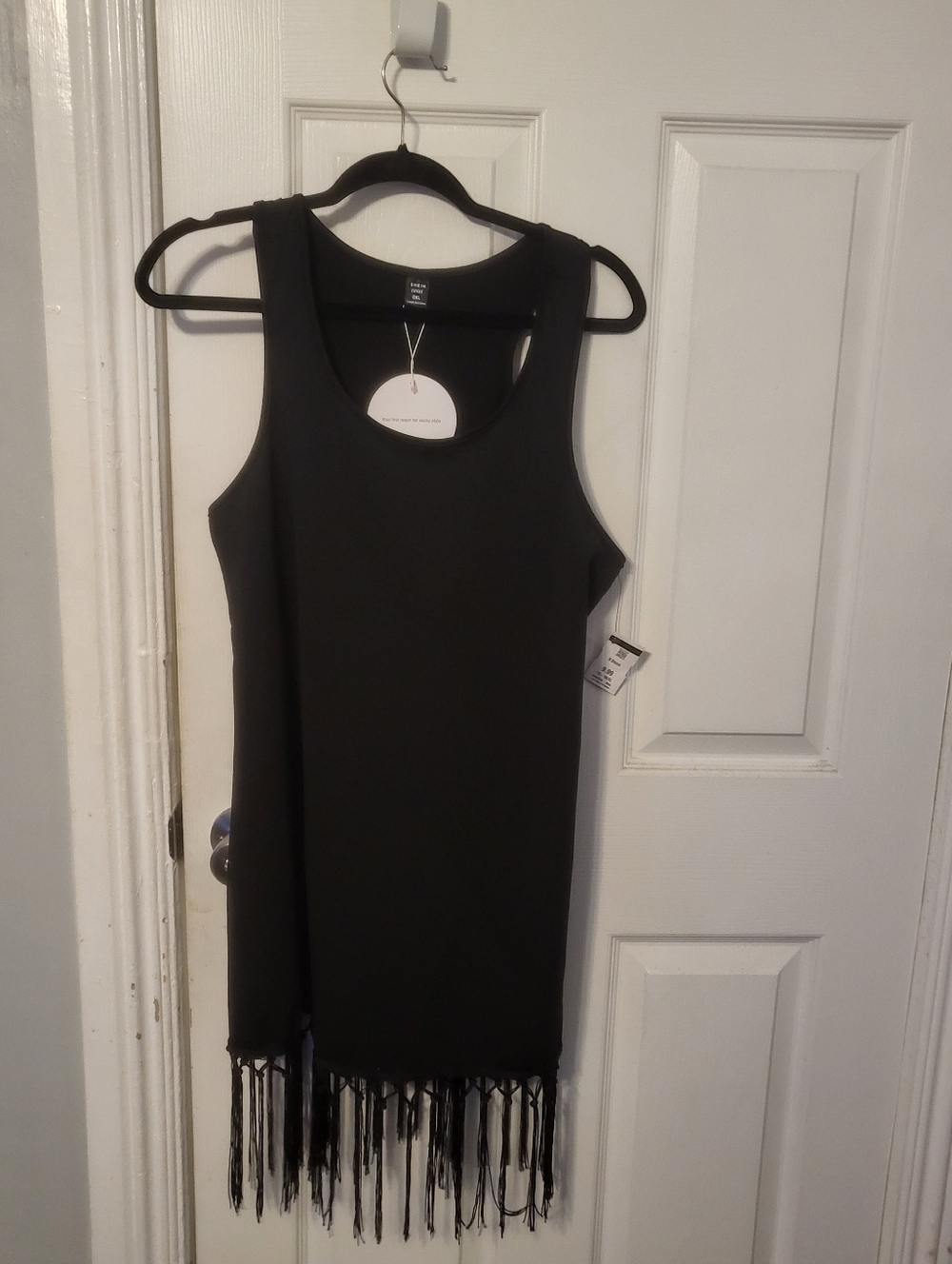 NWT SHEIN Black Curve OXL Scoop Neck Swim Cover Up with Fringe